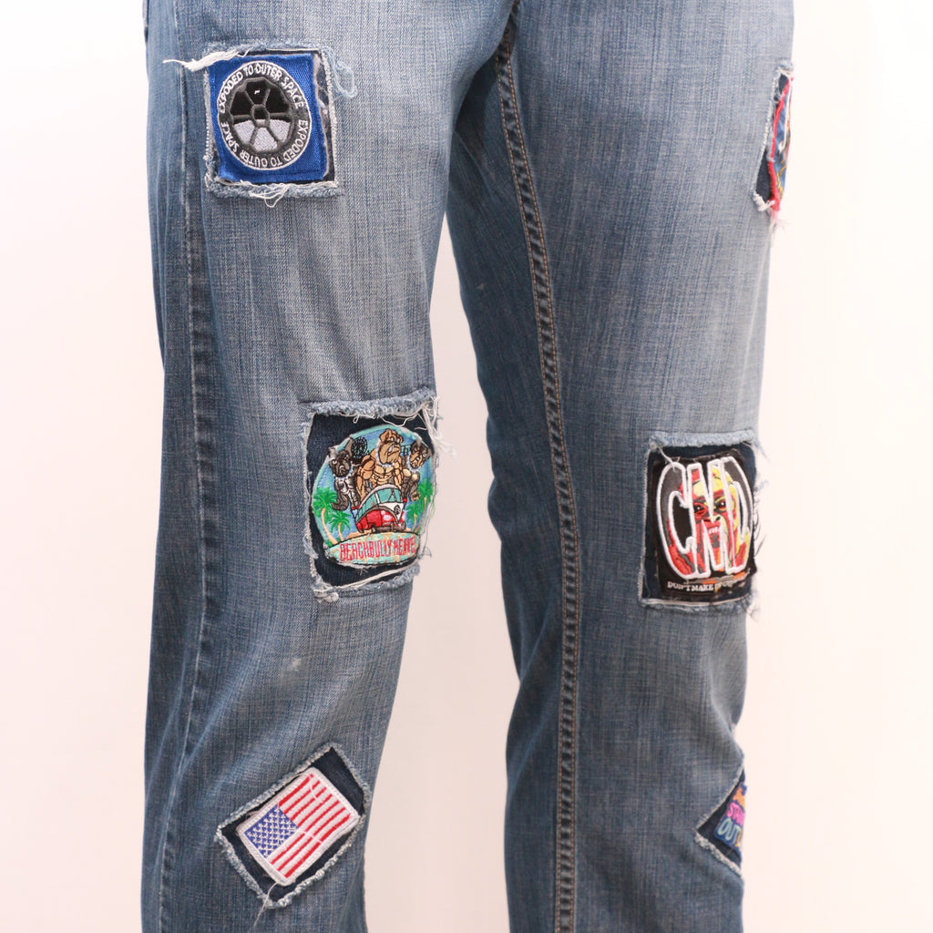 CR082 Fly Your Dreams Reworked Denim Pants With Iron Patches