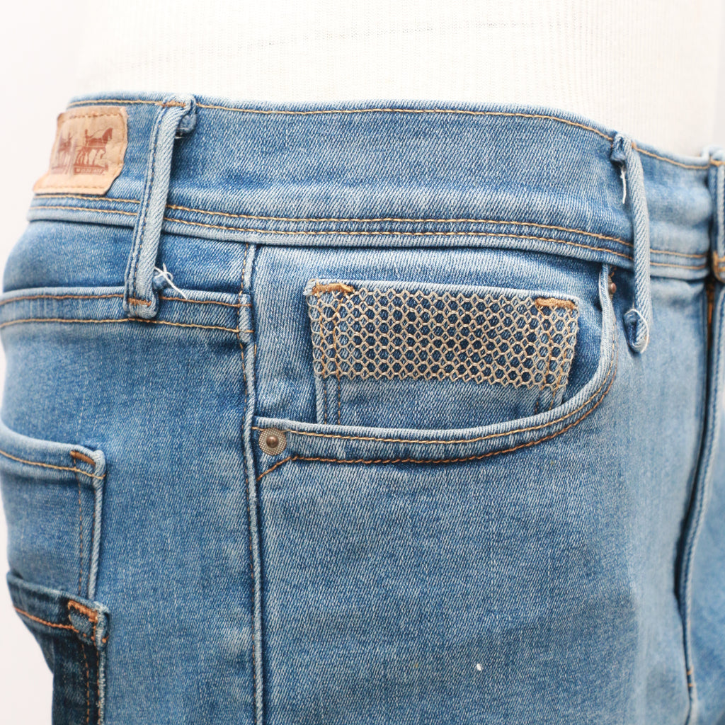 CR451 Ladies Reworked Levis Eye Catching Star Patches Jeans