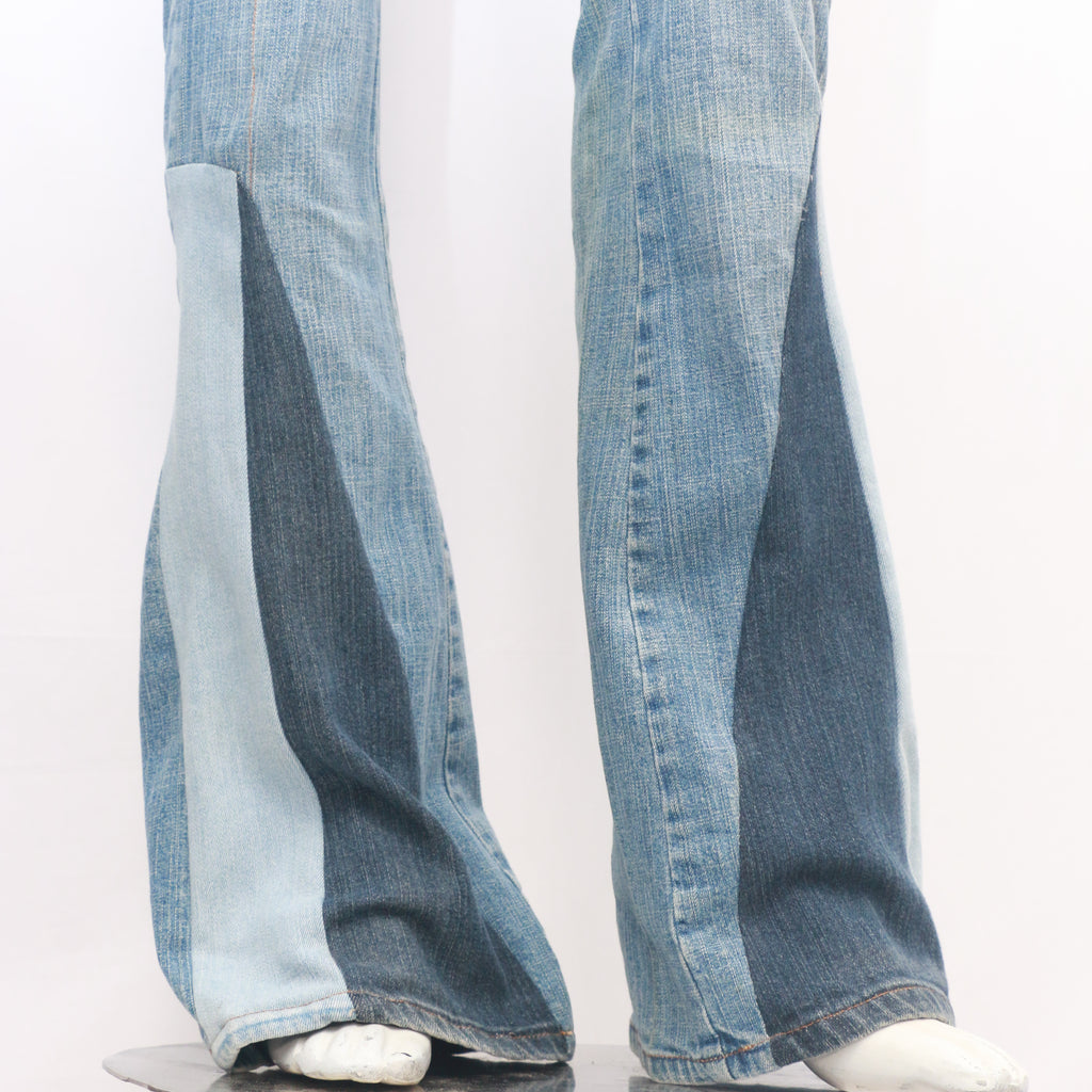 CR073 Reworked Triangle Patch Denim Flared Pants for Ladies