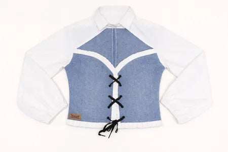 CR1288 -Upcycle Denim Corset Collar Top