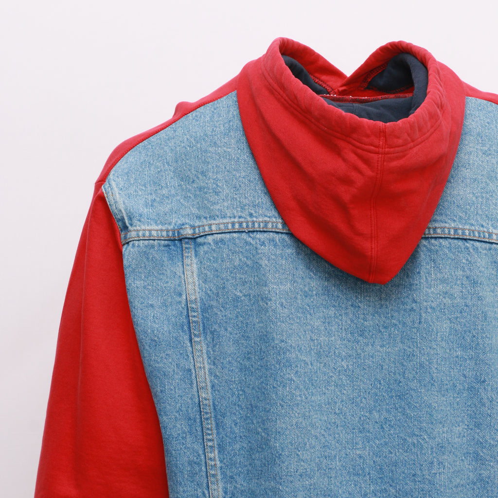CR1038 Men Reworked Red Hood With Denim Back