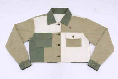 CR1234 Upcycled Two-Tone Utility Cropped Jacket
