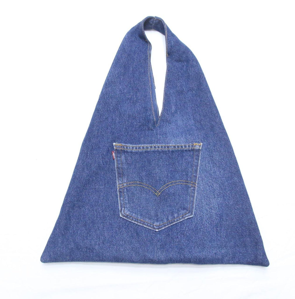 CR1031 Rework Denim Triangle Tote Bag – Upcycled Jeans Carry Bag