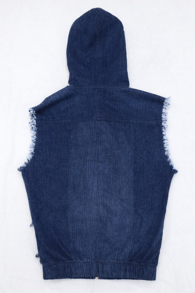 CR1386 Upcycled Raw Edge Denim Hooded Vest