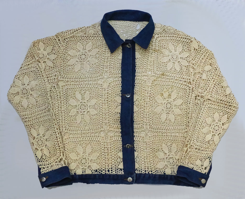 CR2271 UPCYCLED CROCHET LACE & DENIM JACKET