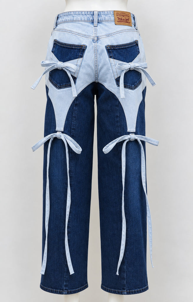 CR2262 UPCYCLED TWO-TONE BOW DENIM JEANS