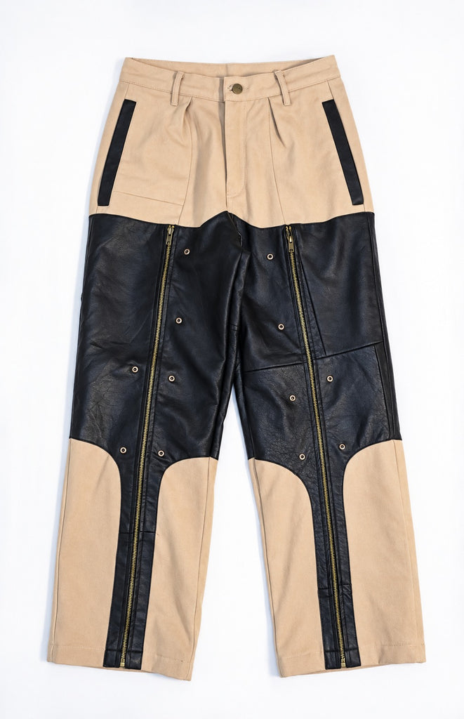 CR2268 UPCYCLED FAUX LEATHER PANEL UTILITY PANTS