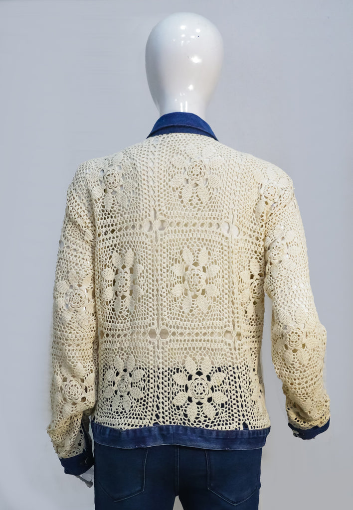 CR2271 UPCYCLED CROCHET LACE & DENIM JACKET