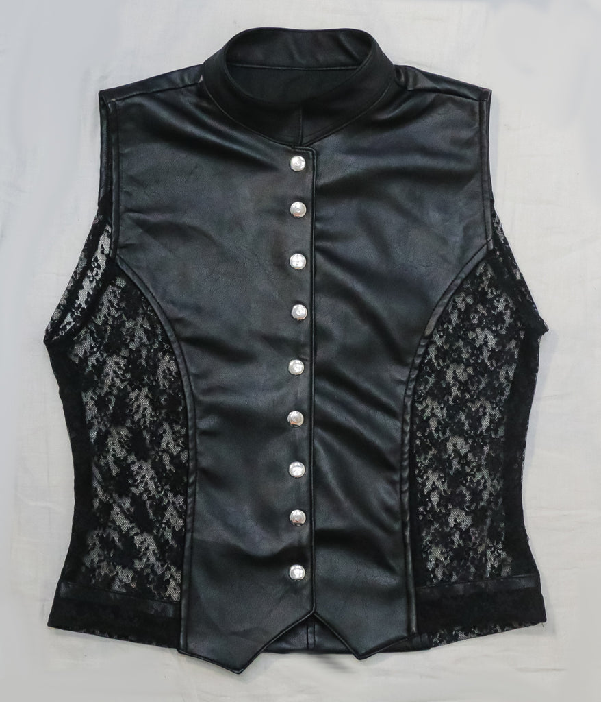 CR2267 UPCYCLED FAUX LEATHER & LACE CORSET VEST
