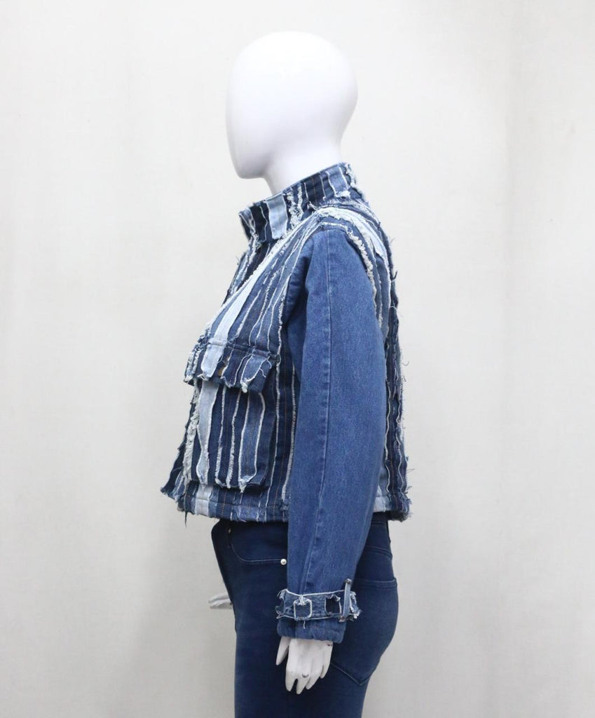 CR2189 Indigo Stripe Rework Denim Jacket