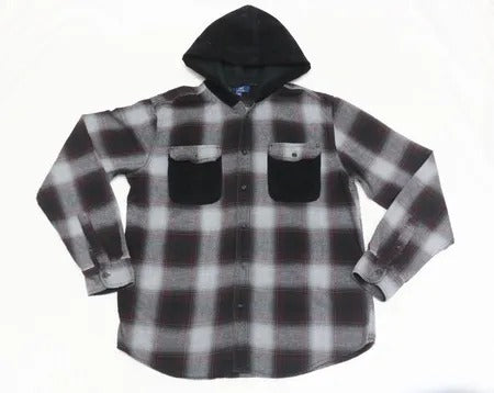 CR1084 Upcycled Hooded Flannel Shirt Jacket