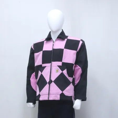 CR1228 Upcycled Pink & Black Checkerboard Work Jacket