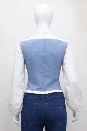 CR1288 Upcycle Denim Corset Collar Top