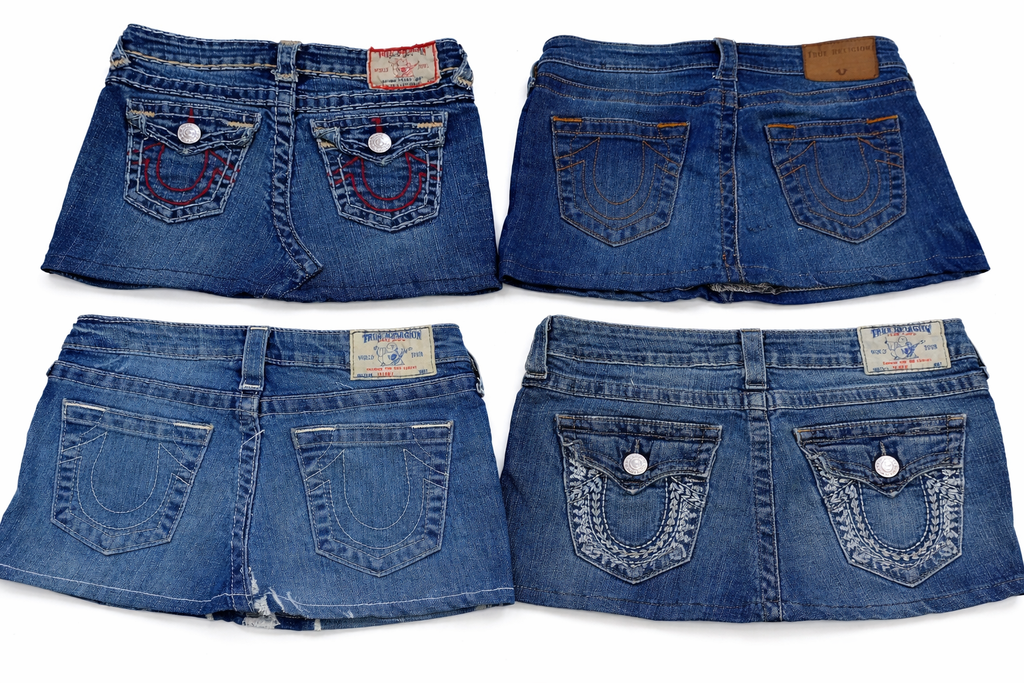 CR7281 Rework Ture Religion Mini Denim Skirts