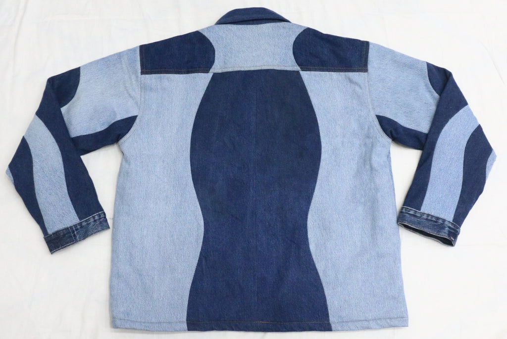 CR1392 Patchwork Denim Chore Jacket Patchwork Denim Jacket – Two-Tone Wave Panel Workwear (Unisex)