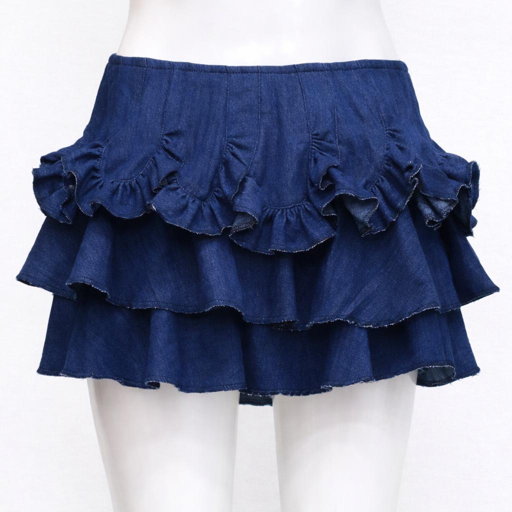 CR1405 Ruffle Layer Denim Mini Skirt
