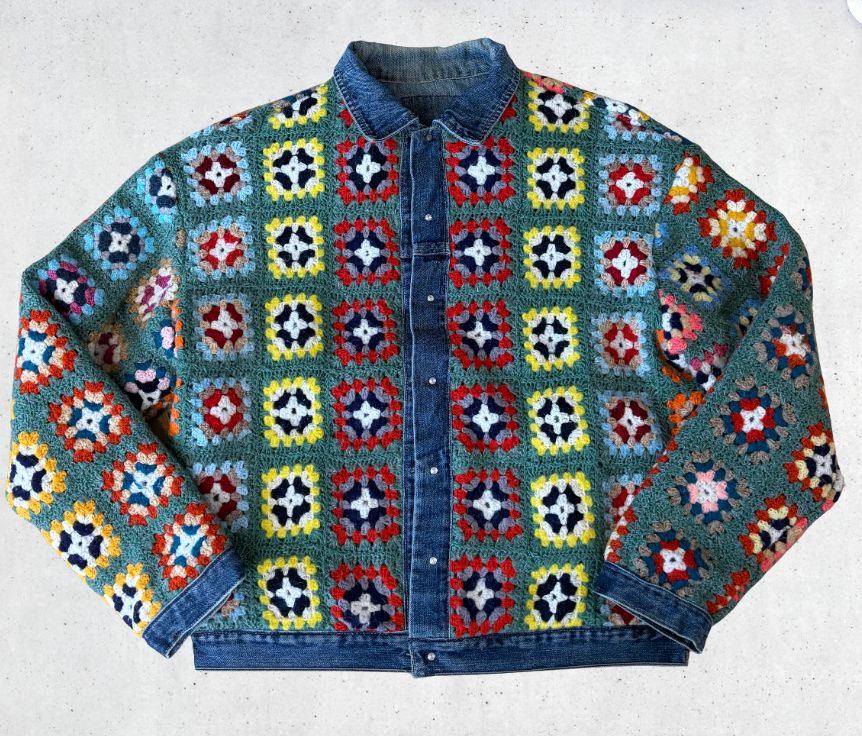CR2296 UPCYCLED CROCHET & DENIM JACKET