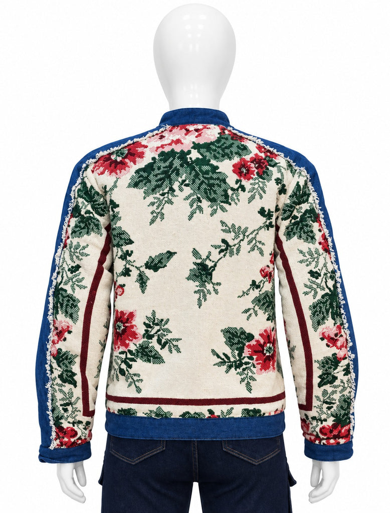CR2303 UPCYCLED DENIM & FLORAL TAPESTRY ZIP JACKET