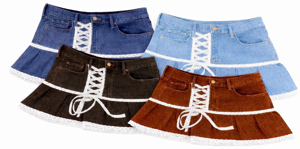 CR1306 Rework Denim Ruffle Mini Skirt
