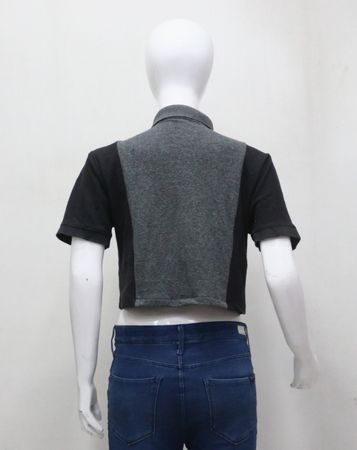 CR1421 Upcycled Polo Contrast Panel Cropped Shirt