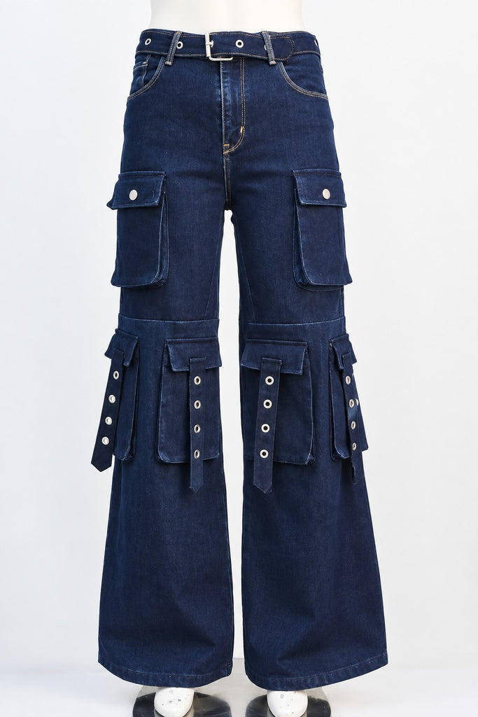 CR2292 UPCYCLED MULTI-POCKET DENIM CARGO PANTS