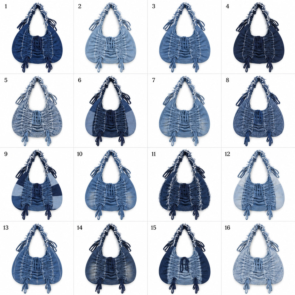 CR2263 UPCYCLED RUCHED DENIM HOBO BAG