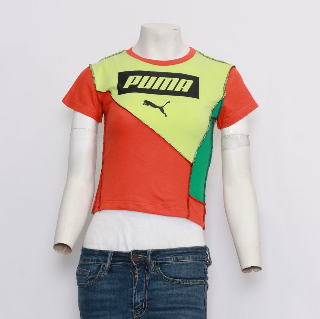 Reworked Ladies Branded Cut and Sew Colorful T Shirt Made using Branded T Shirt