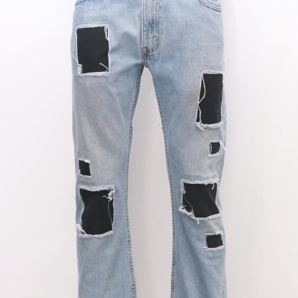 CR084 Trendy Pair Of Reworked Denim Pants Contrast Panels