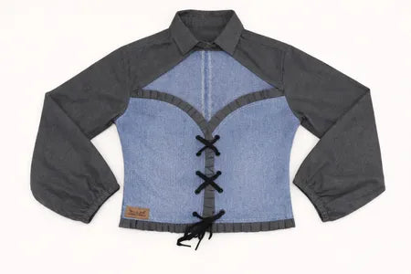 CR1288 -Upcycle Denim Corset Collar Top