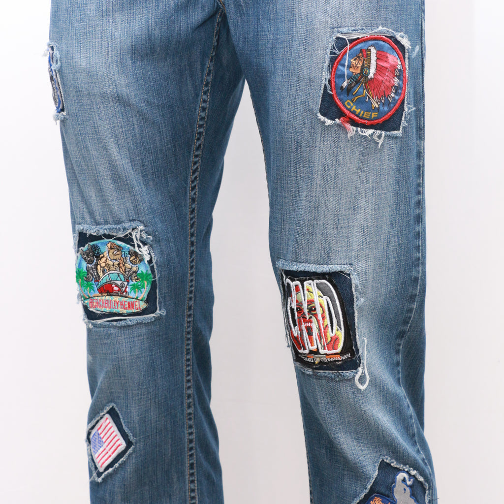 CR082 Fly Your Dreams Reworked Denim Pants With Iron Patches