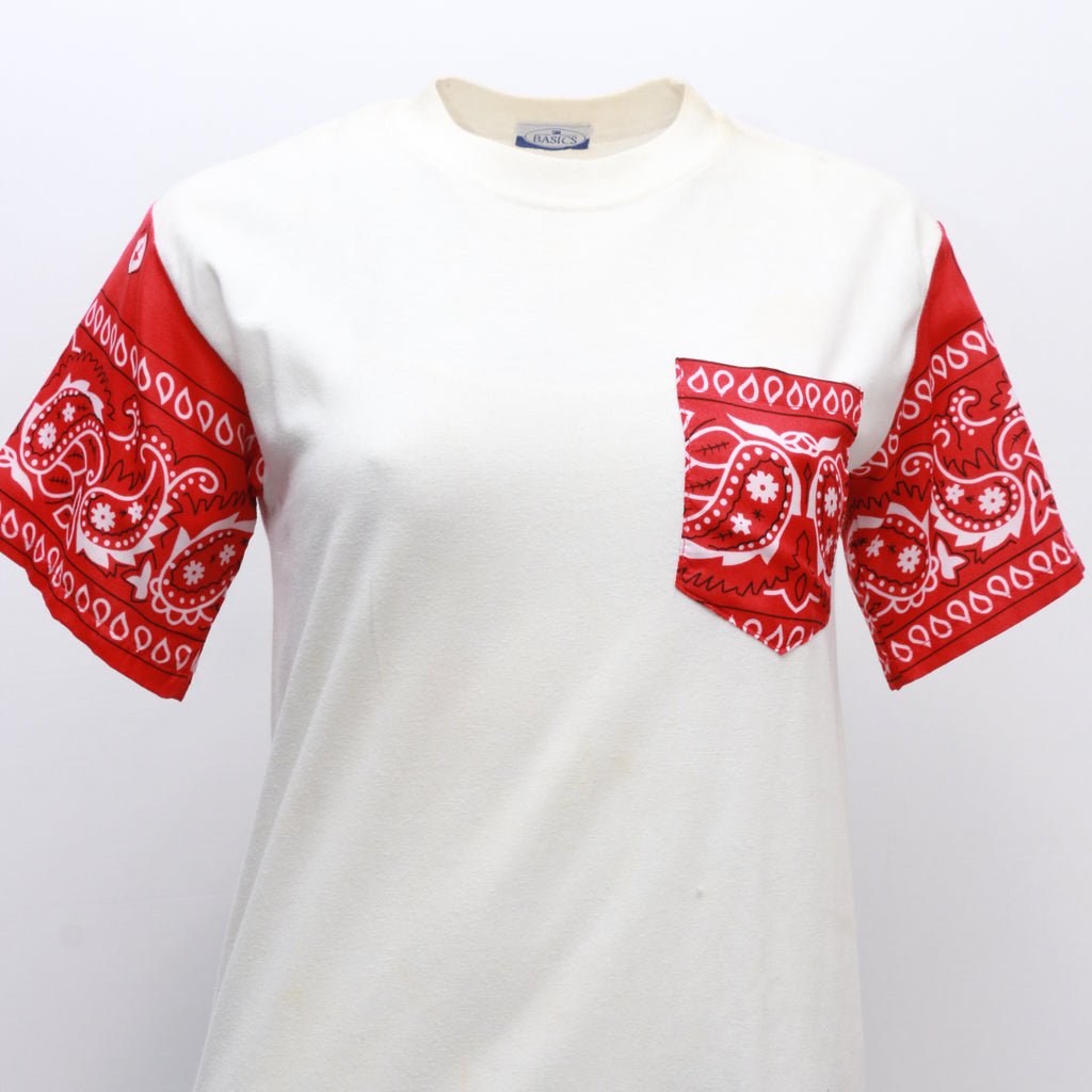 CR877 Men's White Shirt with Reworked Bandana Pockets and Sleeves