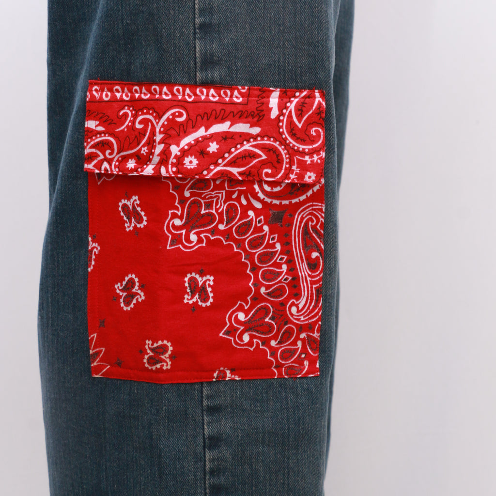 CR981 Men Reworked Branded Denim With Hanky Design