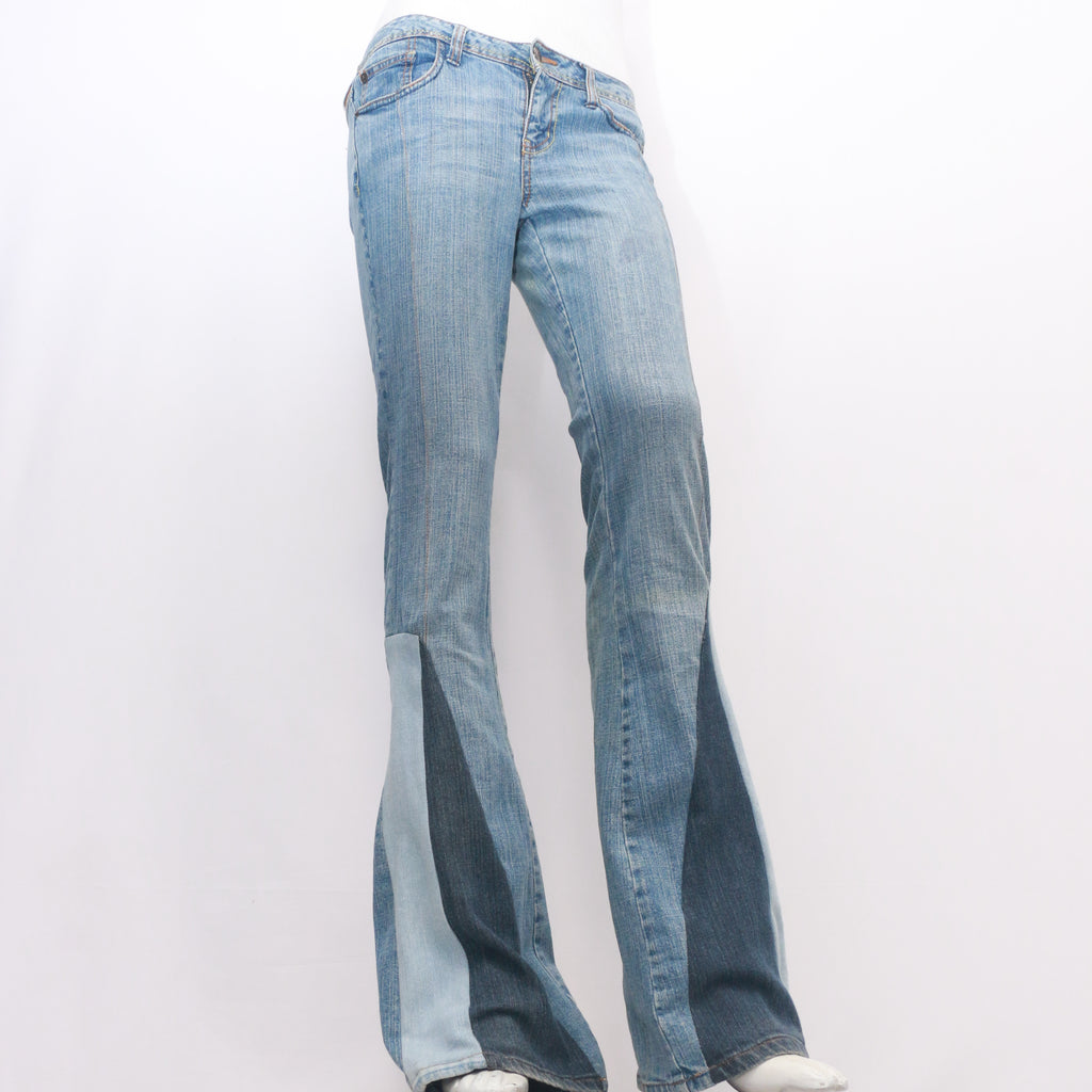 CR073 Reworked Triangle Patch Denim Flared Pants for Ladies