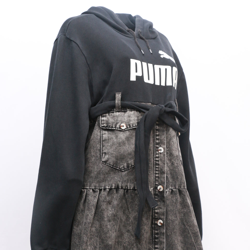 CR412 Ladies Reworked Denim Dress With Elegant Hood