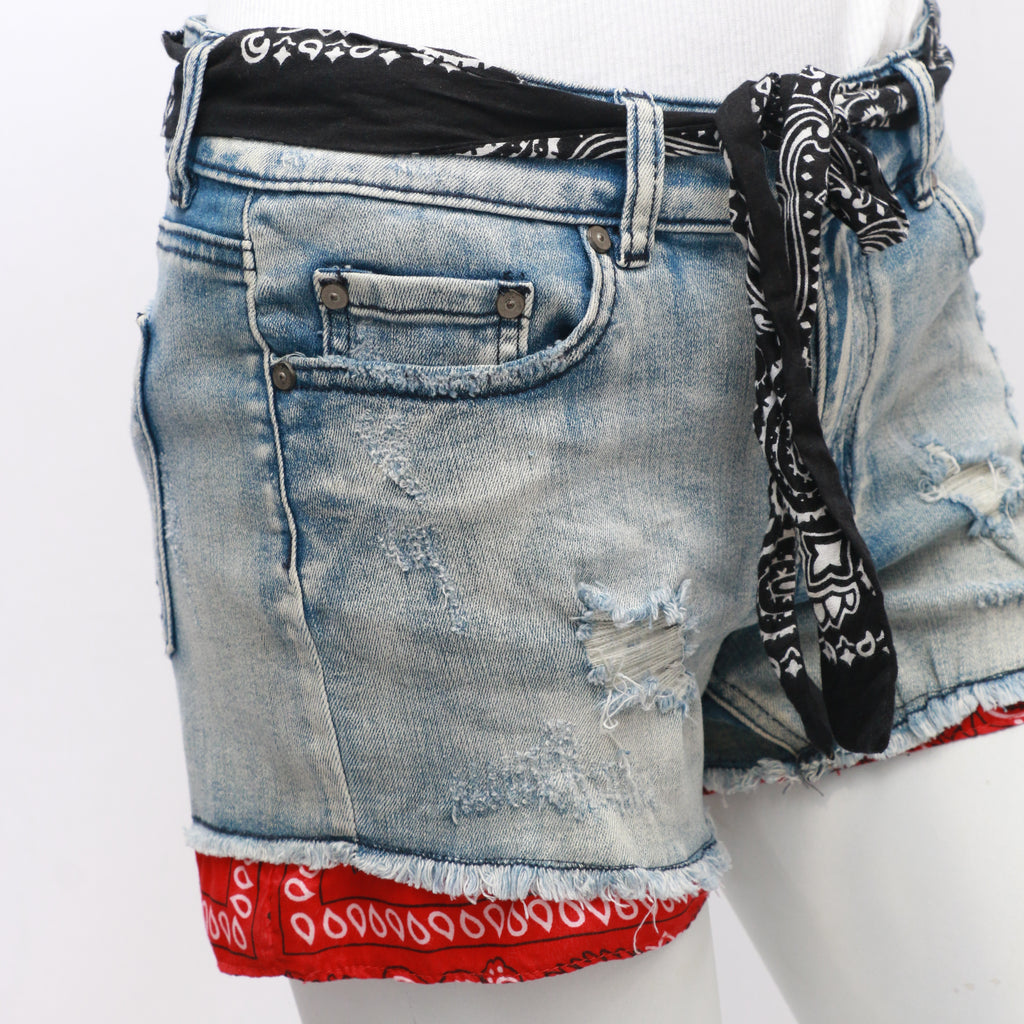 CR025 Reworked Shorts with Bandana Belt and Bottom Hem