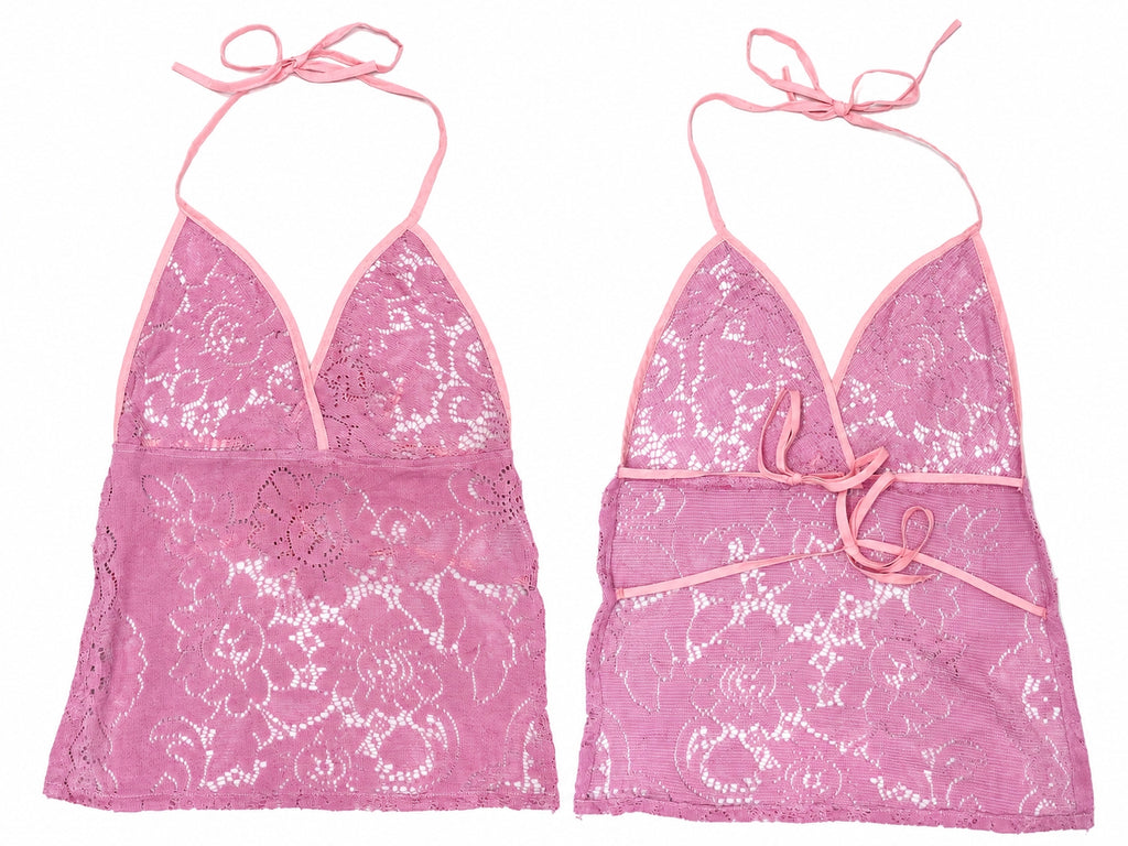 CR1889 UPCYCLED LACE HALTER TOP
