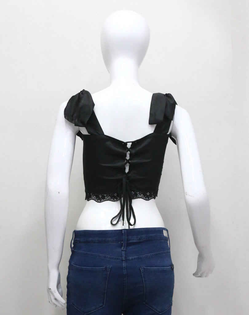 CR1320 Graphic Lace Corset Crop Top – Tie Strap Rework Top