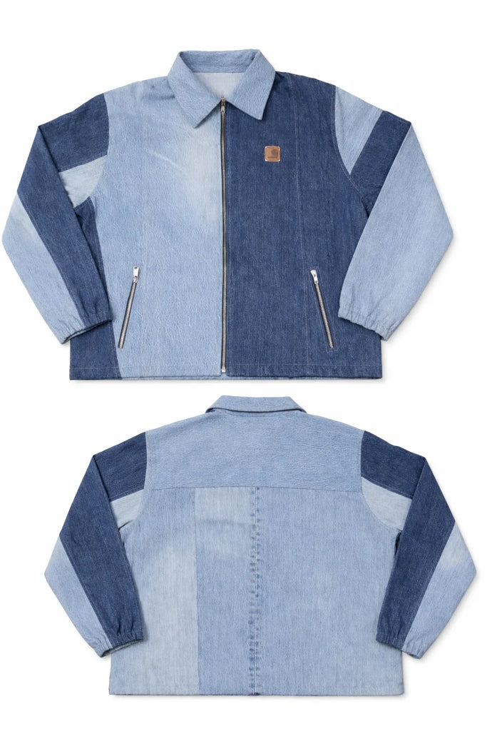 CR1457 Upcycled Denim Panel Jacket - Light & Dark Wash Contrast Design