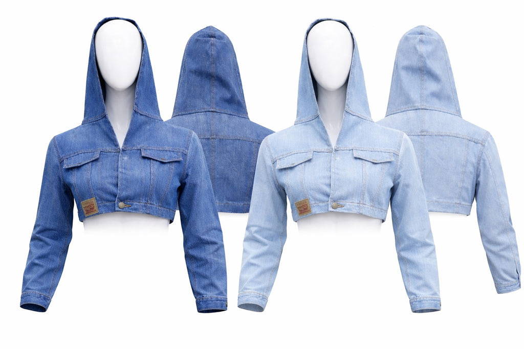 CR1445 Cropped Denim Hoodie Jacket – Slim Fit
