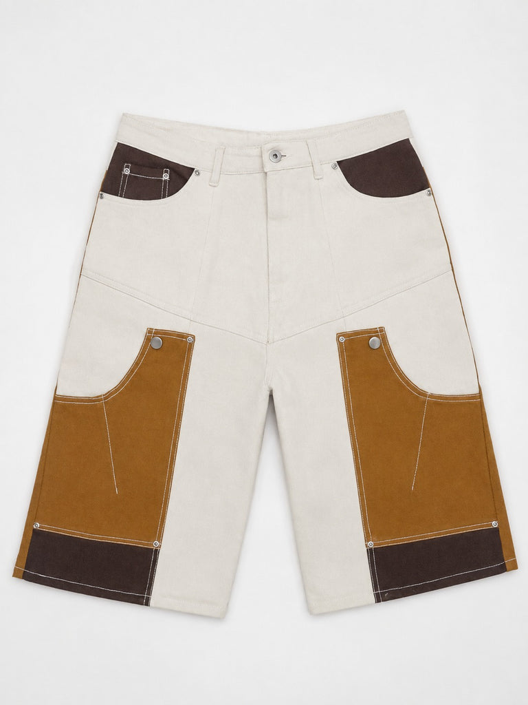 CR2214 UPCYCLED CARHARTT COLOR-BLOCK UTILITY JORTS