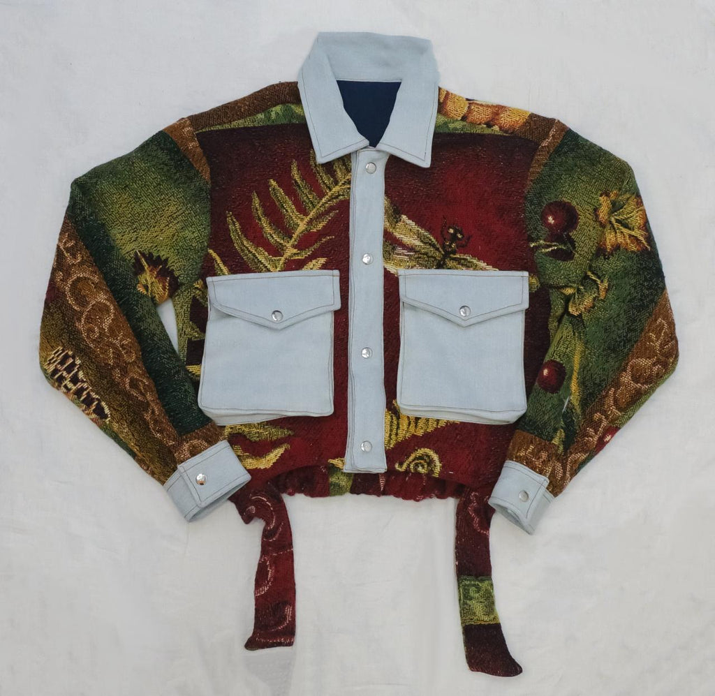 CR2265 UPCYCLED TAPESTRY CROP UTILITY JACKET