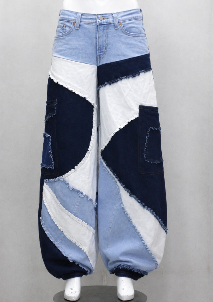 CR2205 UPCYCLED ABSTRACT PATCHWORK BAGGY DENIM JEANS