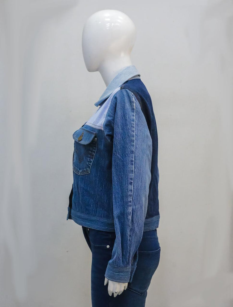 CR2264 UPCYCLED MIXED-FABRIC DENIM TRUCKER JACKET