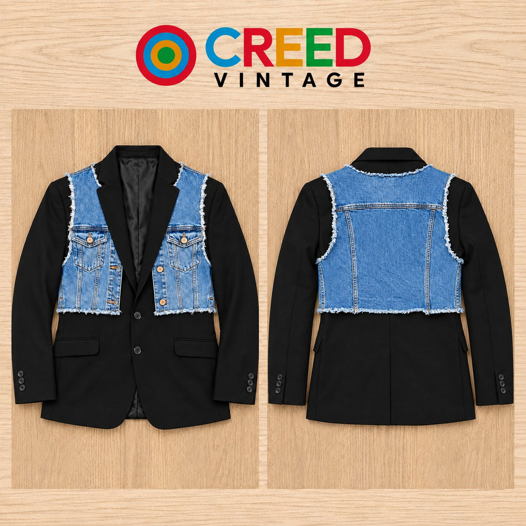 CR2270 UPCYCLED DENIM VEST PANEL SUITING BLAZER