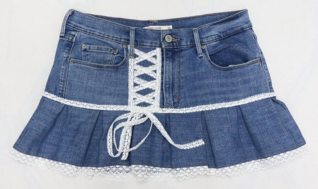 CR1306 Rework Denim Ruffle Mini Skirt