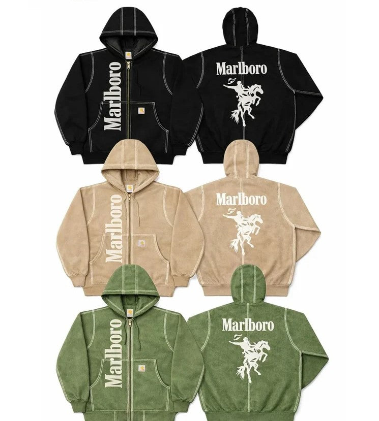 CR31 Rework Carhartt Denim Cowboy Graphic Zip Hoodie – Contrast Stitch Jacket