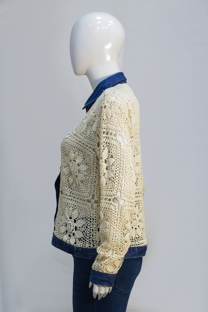 CR2271 UPCYCLED CROCHET LACE & DENIM JACKET