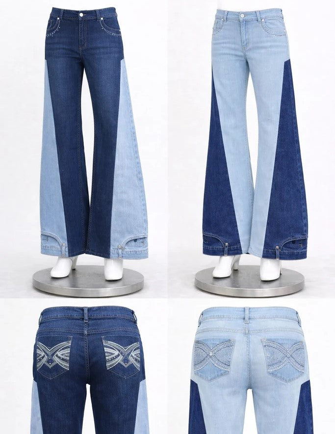 CR1315 Two-Tone Panel Flare Jeans – Rework Wide Leg Denim
