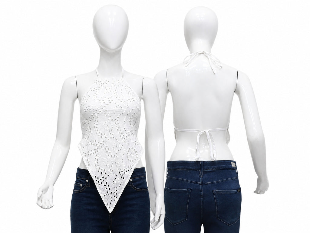 CR1925 UPCYCLED EYELET HALTER HANDKERCHIEF TOP