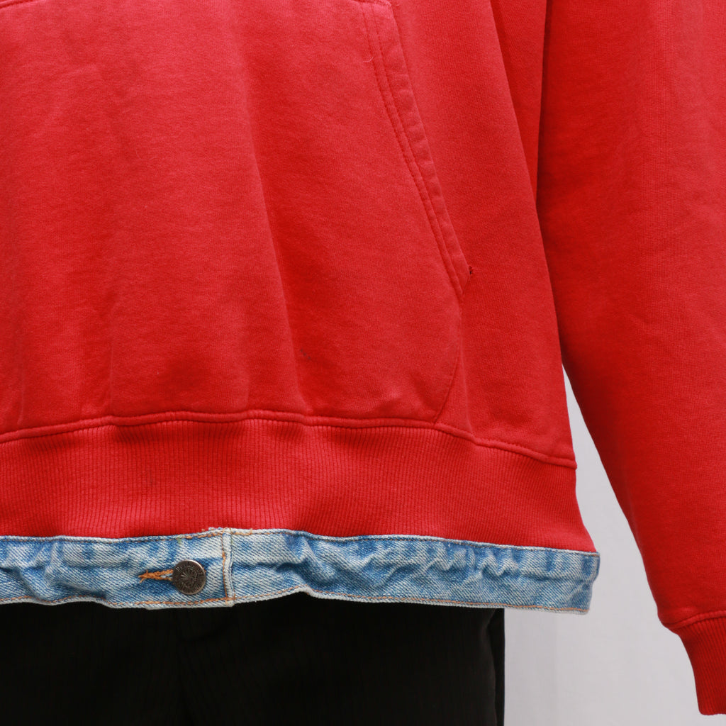 CR1038 Men Reworked Red Hood With Denim Back